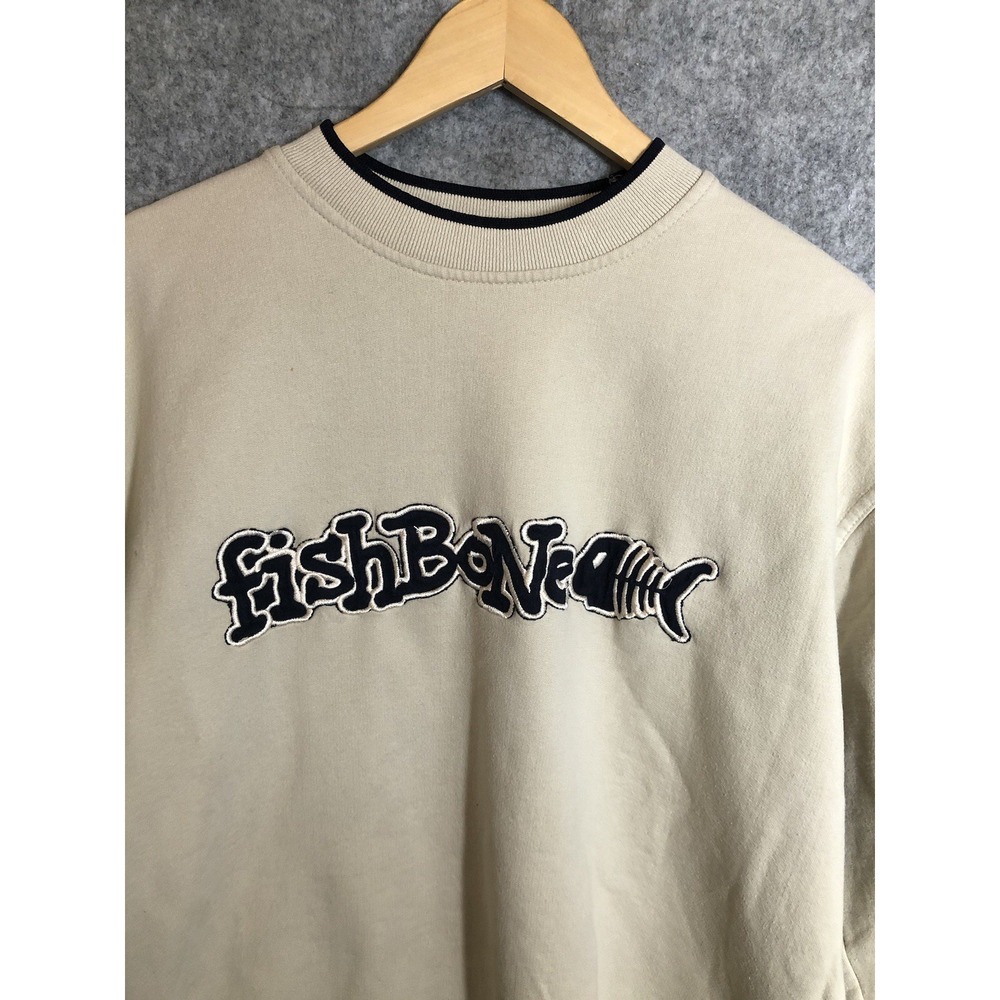 Fishbone Sweatshirt Mens Medium Tan Pullover Spellout Logo Fleece